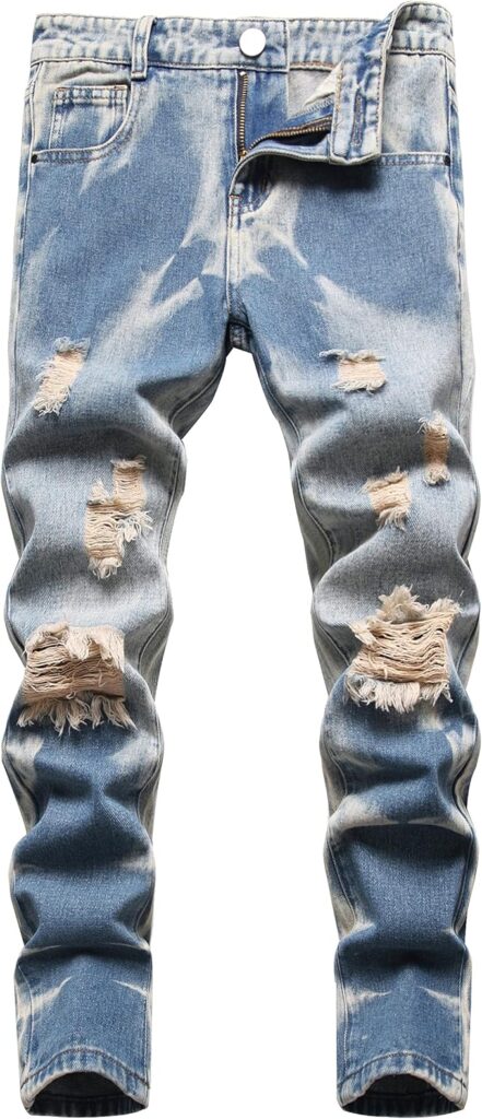 Boy's Skinny Fit Ripped Destroyed Distressed Slim Fashion Stretch Jeans Pants