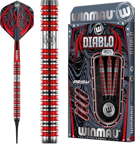 Diablo 90% Professional Tungsten Darts Set with Flights and Stems (Shafts) Steel tip & Soft tip