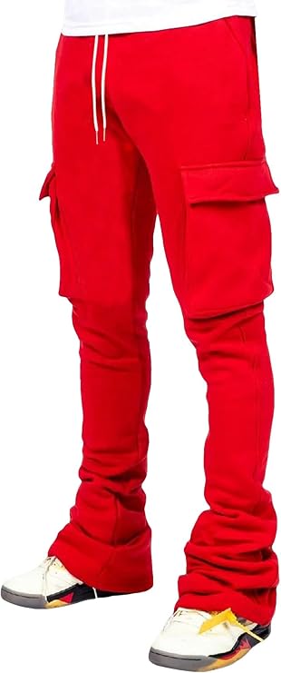 GORGLITTER Men's Stacked Flared Pants Baggy Cargo Elastic Drawstring Regular-Fit Trouser Y2K Wide Leg Street Pants