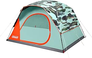 Coleman Skydome Camping Tent, 2/4/6/8 Person Weatherproof Tent with 5 Minute Setup, Includes Pre-Attached Poles, Rainfly, Carry Bag & Roomy Interior