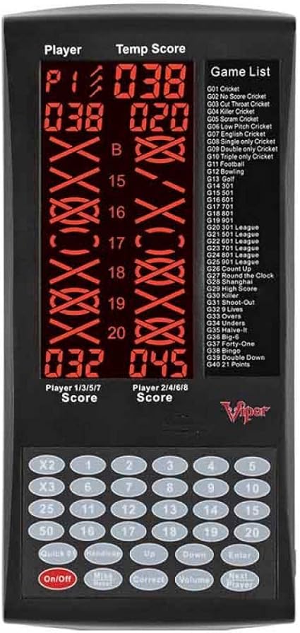 Viper ProScore Digital Dart Scorer Electronic Dartboard Scoreboard for Up to 8 Players, with 40 Games and 655 Game Options, Including Cricket and X01